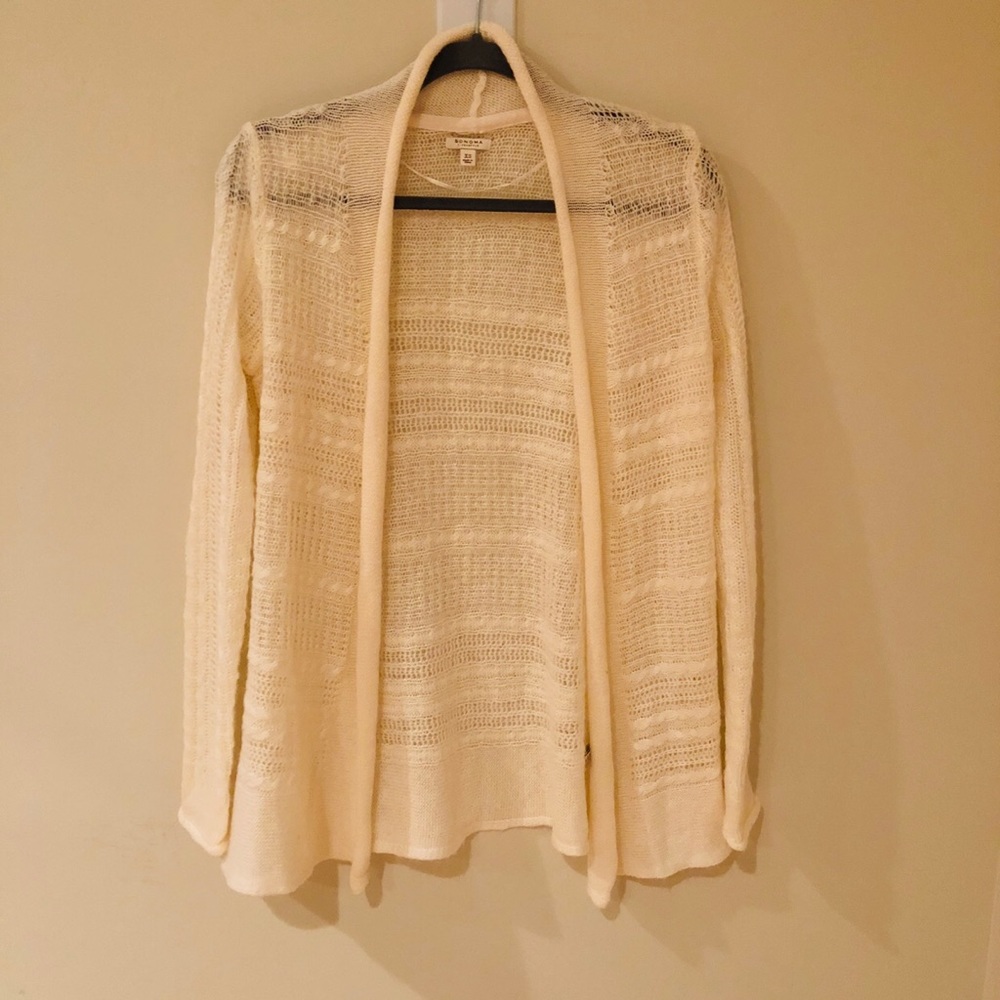 White knit cardigan sweater
